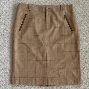 LAUREN Ralph Lauren Wool Blend Plaid Pencil Skirt Khaki Size 12 Preppy Fall